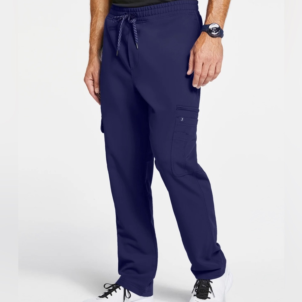 Jaanuu men’s slim fit cargo scrub pants, navy, large.
